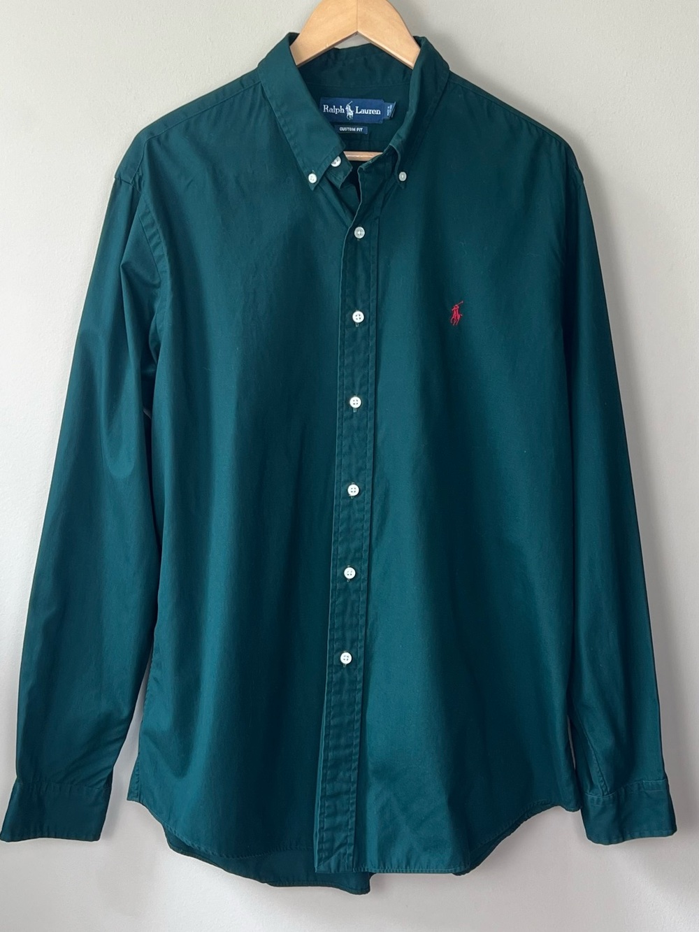 Polo Ralph Lauren Custom Fit Button Down Shirt XL Green Red Pony Cotton